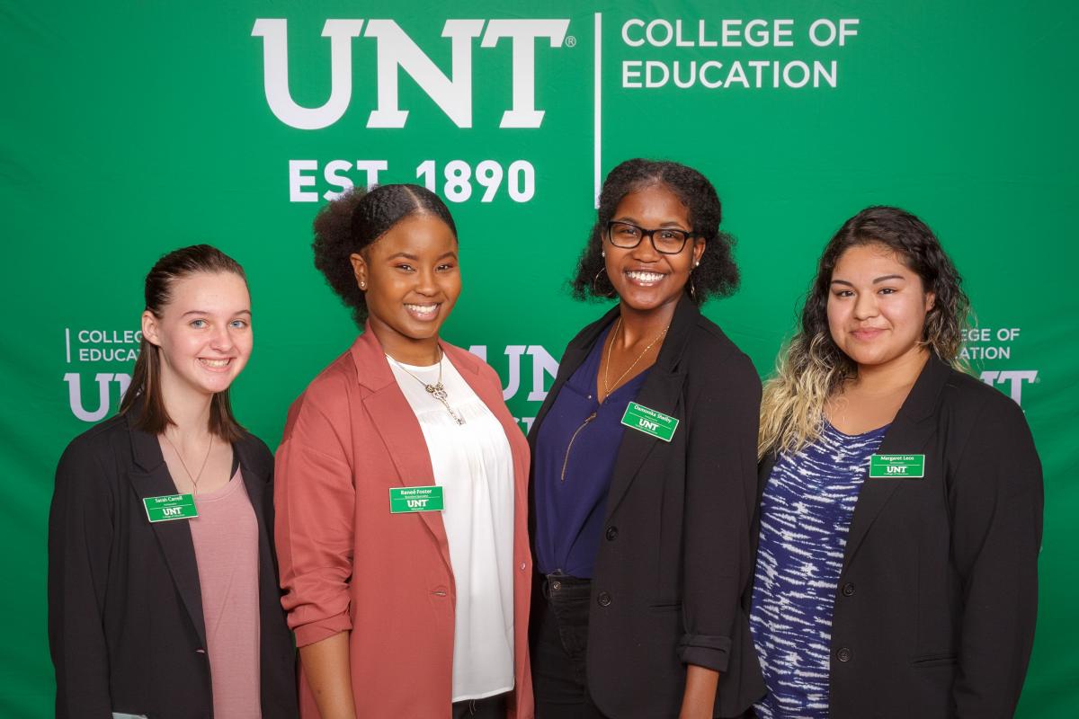 UNT College of Education recruiter Renee Foster, second from left, with the 2018 college ambassadors. 